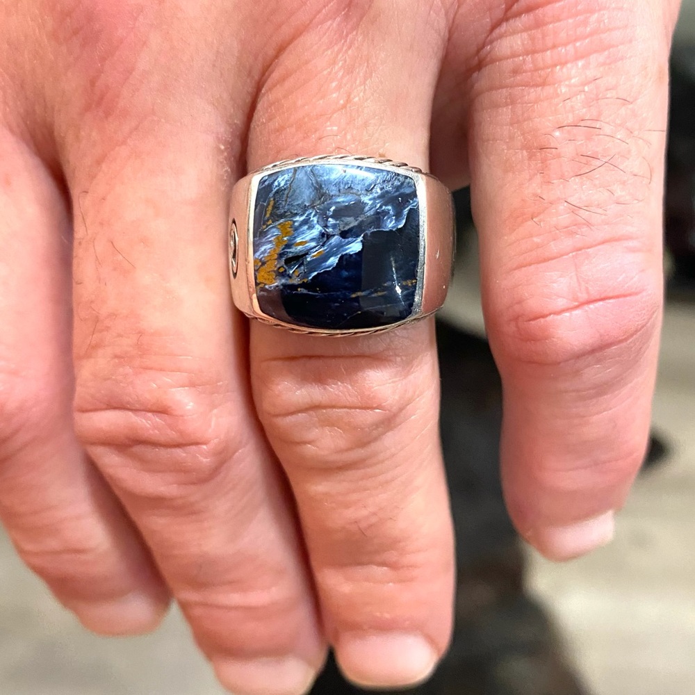 David Yurman men’s exotic stone signet ring with pietersite